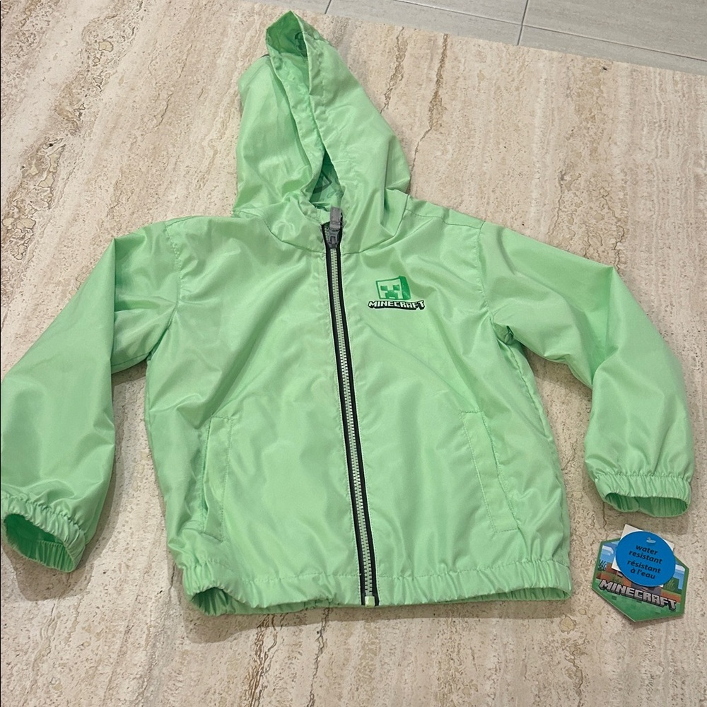 NEW 🆕 Minecraft Green Hooded Windbreaker size 4/5 years